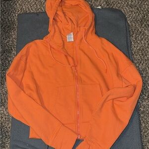 Cropped Orange Hooded Zip-Up Jacket